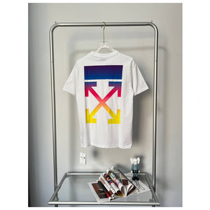 Camiseta de Manga Corta para Hombre, Estilo Vintage, Primavera-Verano, Nueva, 250g, Algodón de Fibra Larga, Estampado de Flecha Degradada OW - Product Image 4