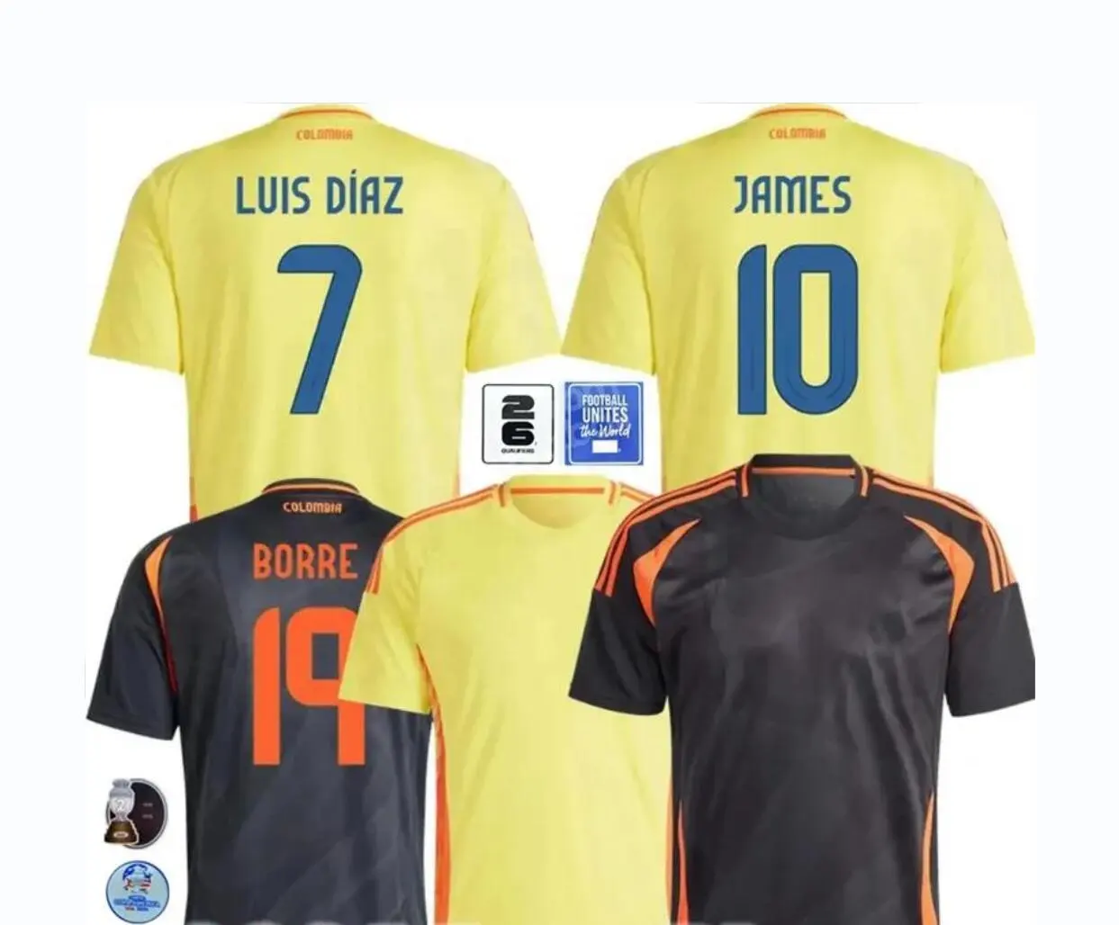 24/25 ColOMbiA JAMES Camisetas de fútbol Kit para niños 2025 Camiseta de fútbol del equipo Home Away Set Camisetas 2024 Copa América D.VALOYES