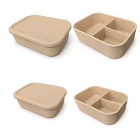 Boîte à lunch en silicone rectangulaire à 3 compartiments, facile à nettoyer, 700-1300 ml, compatible micro-ondes, réutilisable, avec couvercle, pour le travail et les voyages