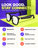 Lunettes audio à oreille ouverte, lunettes audio intelligentes avec micro, réduction de bruit ENC, lunettes audio intelligentes Bluetooth