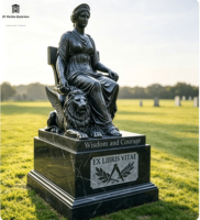 Sculpture d'ange pleureur en marbre noir européen de haute qualité, faite à la main, pour la décoration des cimetières et des églises
