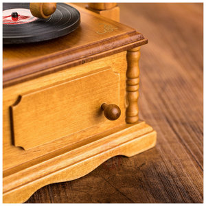 Caja Musical de Madera con Mecanismo de Relojería, Juguete Musical con Forma de Gramófono, Mini Fonógrafo con Disco de Vinilo Simulado - Product Image 6