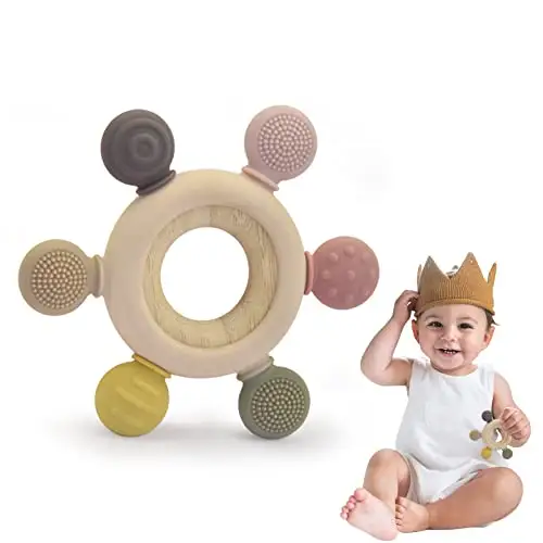 Silicone Baby Teething Toy Wood Teether For Infants Teething Ring Newborn Baby Products