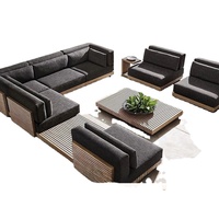 Ensemble de canapés en teck d'extérieur, meubles de jardin, meubles de terrasse modulaires de style américain, faits à la main pour la cour, l'hôtel, la terrasse