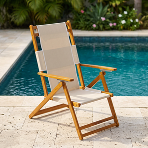 Chaise de plage en bois réglable, chaise longue d'extérieur, chaise pliante portable pour piscine, camping, resort - Product Image 1