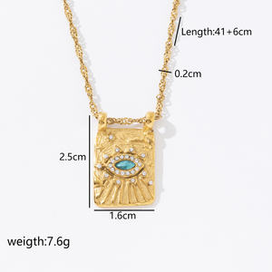 ヴィンテージファインジュエリーステンレススチール18k金メッキ長方形マーキスブルートパーズジルコンデビルアイズネックレス女性用 - Product Image 2