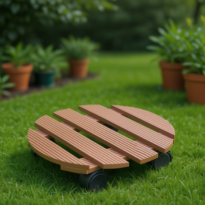 Chariot à plantes en composite bois-plastique marron à quatre roues, plateforme mobile pour l'entretien du jardin - Product Image 2