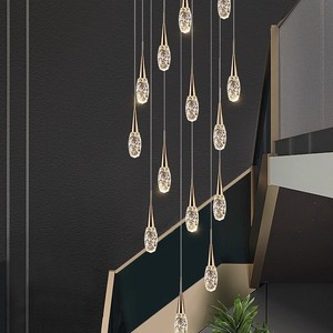 Điều khiển từ xa hiện đại Nordic pha lê ánh sáng mặt dây chuyền có thể điều chỉnh dài đèn chùm cho cầu thang trần cao - Product Image 3