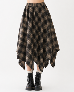 Jupe midi à carreaux tendance avec ourlet à volants et taille élastique pour un usage quotidien - Product Image 1