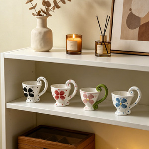 Tazza da <span class=keywords><strong>Caffè</strong></span> in Ceramica Floreale Vintage, Tazza Dipinta a Mano con Manico a Spirale per Tè, <span class=keywords><strong>Caffè</strong></span>, Arredamento Casa - Product Image 1