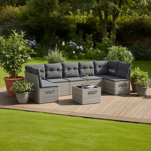 Ensemble de canapés de jardin en rotin gris 6 places avec pieds réglables, mobilier d'extérieur au design contemporain - Product Image 2