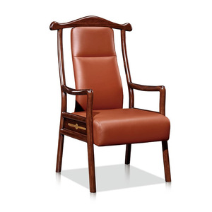 Silla Ejecutiva Yazhi de Estilo Chino, Madera Maciza y Cuero Genuino, con Reposabrazos, Cómoda para Oficina, Hogar y Estudio, Giratoria 326° - Product Image 4