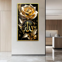 Art mural moderne de luxe en cristal époxy avec calligraphie islamique, surface brillante, avec cadre, décoration intérieure, mosquée, hôtel