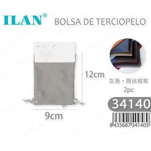Sac en velours Ilan 9x12 cm gris clair 2 pièces pour le rangement des bijoux - Product Image 3