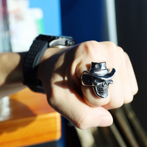 Skull <b>Ring</b> Men's <b>Titanium</b> Steel Index Finger <b>Ring</b> Geometric Shape Skeleton Design Gift Jewelry - Product Image 2