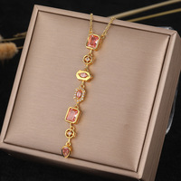 Kalung Wanita Mewah dari Baja Anti Karat dengan Liontin Berumbai Unik, Perhiasan Berlapis Emas Trendy dengan Batu Zirkon yang Serasi Warna