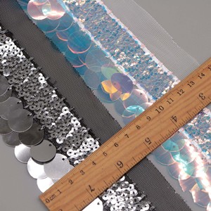 Diy Sewing Dress <strong>Sequined</strong> Lace Tassel Fringe Trims Beaded <strong>Mesh</strong> <strong>Trimming</strong> Fabric for Costume 7cm Wide - Product Image 2