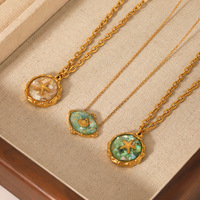 Collier avec pendentif en forme d'étoile de mer en coquillage plaqué or 18 carats, chaîne en acier inoxydable, style océan