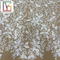 Nouveau design de tissu en dentelle florale 3D avec sequins, tissu en dentelle africaine avec perles, tissu en dentelle brodée perlée pour robe de mariée de luxe
