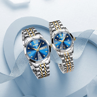 Montre à quartz pour couple en acier inoxydable bicolore avec cadran incrusté de diamants, affichage de la date et du jour, montre-bracelet pour les amoureux, cadeau