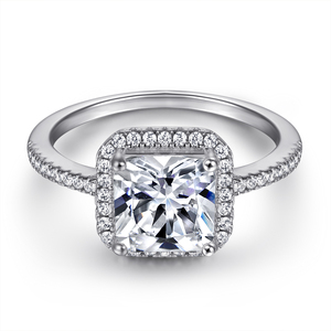 Cincin Soliter Band Tipis, Cincin Pertunangan Pernikahan Perak Murni 925 Lapis Emas 18K Tebal Berlapis Rhodium Bentuk Hati - Product Image 1