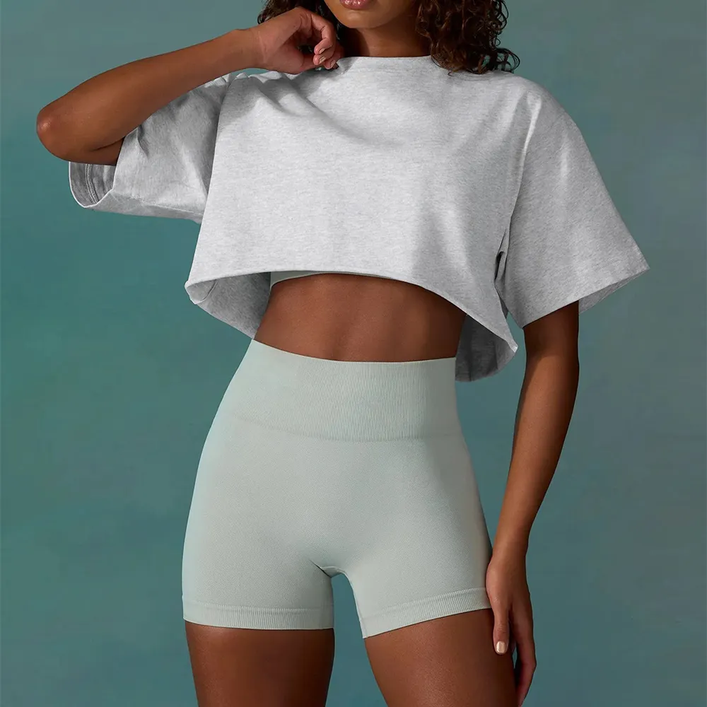 custom cotton oversize blank plain white lose fitting crop top t shirts athletic spandex raw hem gym cropped tee tshirt women