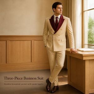 <span class=keywords><strong>Costume</strong></span> d'affaires respirant <span class=keywords><strong>beige</strong></span> sur mesure pour <span class=keywords><strong>homme</strong></span>, à simple boutonnage, avec revers en satin, idéal pour mariage, bal de promo, soirée formelle - Vente en gros - Product Image 2