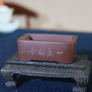 Maceta Rectangular de Zisha para Bonsái, Hecha a Mano y Grabada, Macetas Pequeñas para Escritorio - Product Image 4