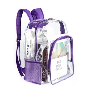 Customized Plastic Large Capacity Heavy Duty 16.5 inch Transparent Kids School Book Bag Waterproof Clear Pvc Backpack