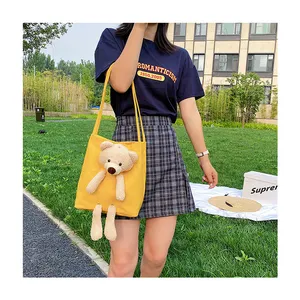 फैक्टरी सस्ते कार्टून आलीशान भालू कैनवास बैग शॉपिंग बैग छात्रों के लिए लवली भालू बैग