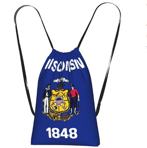 Bolsa con Cordón con Mapa de la Bandera de <span class=keywords><strong>Wisconsin</strong></span>, Precio Económico, Portátil para Exteriores, Mochila Deportiva para Gimnasio, Bolsa de Viaje con Cordón para Hombres y Mujeres - Product Image 1