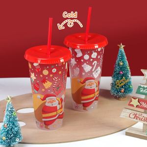 Vaso de Plástico de 24 oz para Café Frío con Pajita, Reutilizable, con Cambio de Color Navideño, con Tapa, para Fiestas y Bebidas - Product Image 4