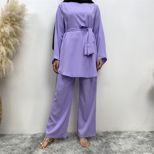 2272# Simplicity Women Comfortable Sets Solid Color Smooth Nida Top and Pant Popular Muslim Islamic Suit - Product Image 6