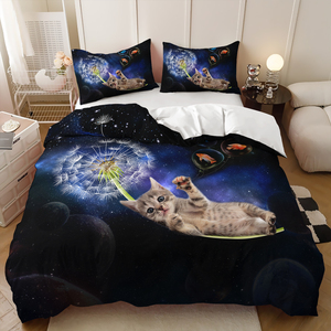 Wholesale Modern Eco-Friendly 500TC Home <strong>Bedding</strong> in Various <strong>Sizes</strong> Cute Black Cat 3D Printed Duvet Cover <strong>Sets</strong> - Product Image 6
