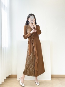 Vestido Midi Vintage Ecológico Antiarrugas 2026, Elegante y Lujoso, con Pliegues Asimétricos y Detalle de Lazo en la Cintura <span class=keywords><strong>para</strong></span> Mujer - Product Image 5