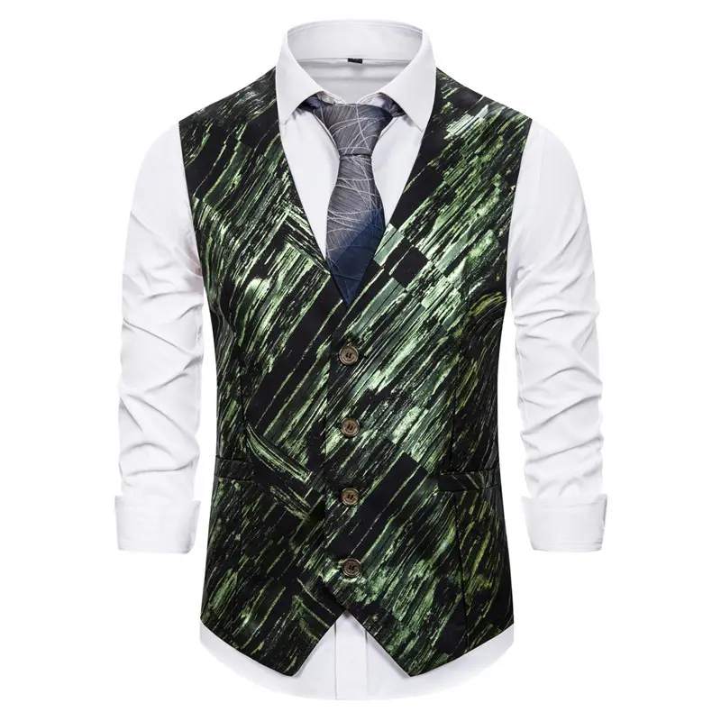 High Quality Oversize Single Breasted Suit Wedding Waistcoat Men Custom Sleeveless Formal Print Casual Utility Mens Jacket Vest
