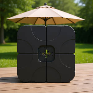 D0100HE7M7W Base de parasol portable remplie de sable et d'eau, en plastique noir, design minimaliste pour parasols de terrasse, mobilier d'extérieur - Product Image 2