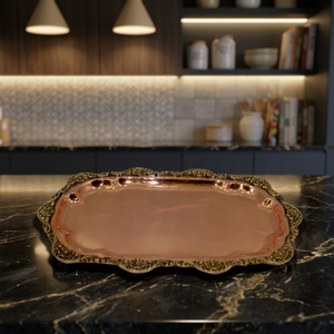 Plateau en cuivre massif avec embellissements en laiton - Product Image 3