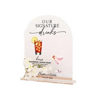Custom Modern Acrylic Signature Drinks <b>Sign</b> Wedding Bar Menu Personalized UV Printed <b>Cocktail</b> List His Hers Beverages - Product Image 2