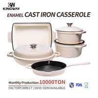 Ensemble de casseroles de cuisine en fonte émaillée rouge, 8 pièces, design métallique minimaliste durable, faible MOQ, personnalisable
