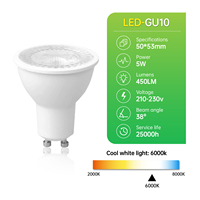 Bombilla LED GU10 de 5W, Sin Parpadeo, CRI 80, Iluminación Interior, Regulable, 6000K, Ángulo de Haz de 38°, Antideslumbrante