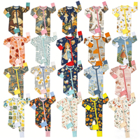 Groothandel op maat bedrukte bamboe viscose baby pyjama's, biologische romper met dubbele rits, zacht, milieuvriendelijk, kleine slaappakjes, kinder slaapkleertjes