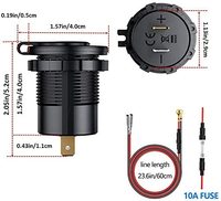 Chargeur de voiture double USB QC3.0 12V 24V à charge rapide avec voltmètre LED et interrupteur tactile pour bateau, moto, SUV