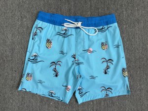 Shorts de bain pour hommes à motif floral, séchage rapide, taille à cordon, décontractés, blanc et bleu - Product Image 5