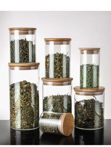 Eco-Friendly Leak-Proof Kitchen <b>Storage</b> Candy Tea Coffee Cylinder High Borosilicate Round Airtight Glass Jar With Bamboo Top Lid - Product Image 6
