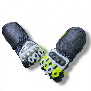 Gants de moto en cuir professionnels pour la course - Gants longs à doigts complets avec protection rigide des articulations pour motards - Product Image 1