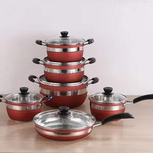 Ensemble de 12 casseroles en acier inoxydable pour la cuisine poêle antiadhésive juego de ollas casseroles rouges