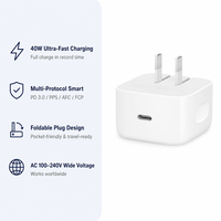 Chargeur mural USB-C PD 3.0 40W avec charge rapide, prise pliable, design compact, protection OTP/OVP pour iPad, tablettes et appareils