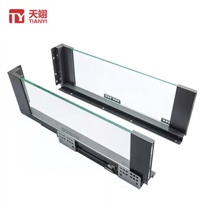 Tiroir coulissant moderne en verre avec boîte métallique fine à double glissière pour meubles de cuisine et de salle à manger en fer - Product Image 1