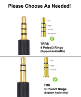 Câble d'extension en nylon plaqué or 3,5 mm, séparateur stéréo 1 à 5 voies TRS/TRRS mâle vers femelle, 50 cm, pour haut-parleurs, microphone, moniteur